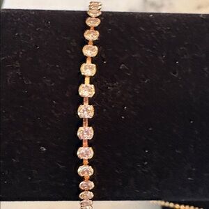 New Tennis Bracelet Rose Gold Plated Faux  Diamonds 7” High End #55
